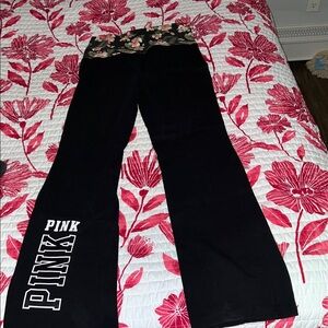 Pink by Victoria’s Secret Black Yoga Pants with Floral Waistband